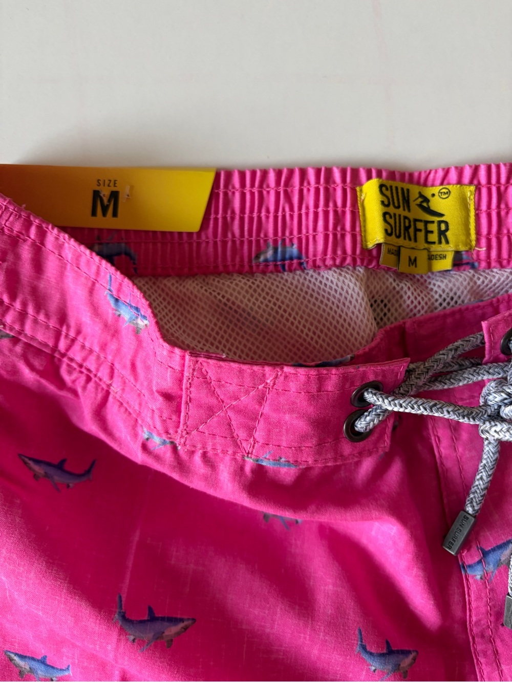 New sun surfer pink shark board swim shorts men’s medium mesh line quick dry - Picture 3 of 6